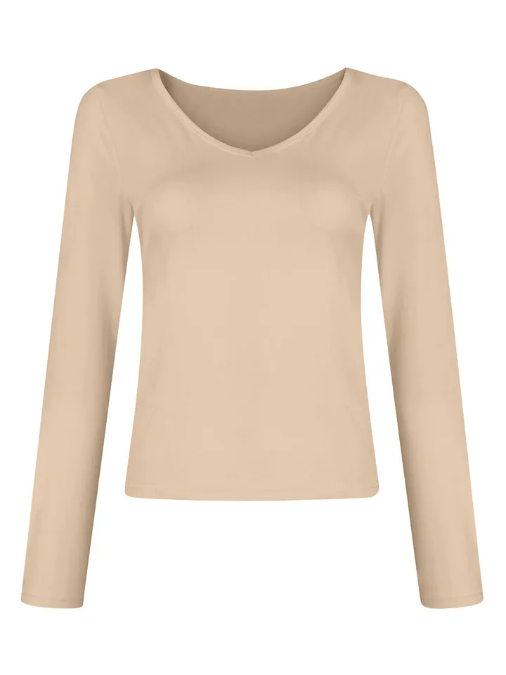 V Neck Slim Fit Stretchy Simple Base Shirt for Women