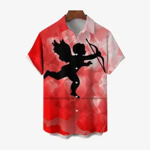 Valentine's Day Cupid Print Casual Short Sleeve Shirt 2411012899