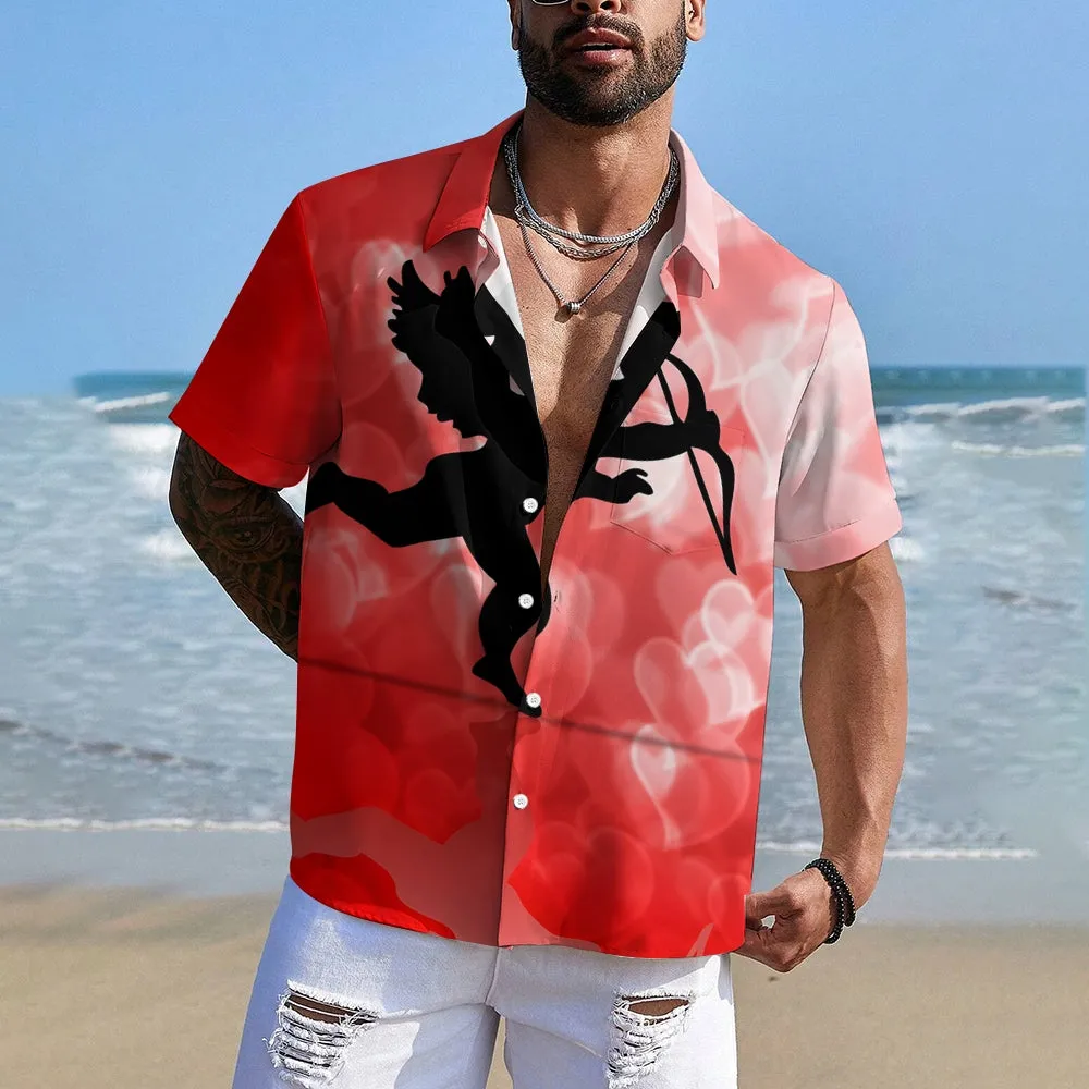 Valentine's Day Cupid Print Casual Short Sleeve Shirt 2411012899