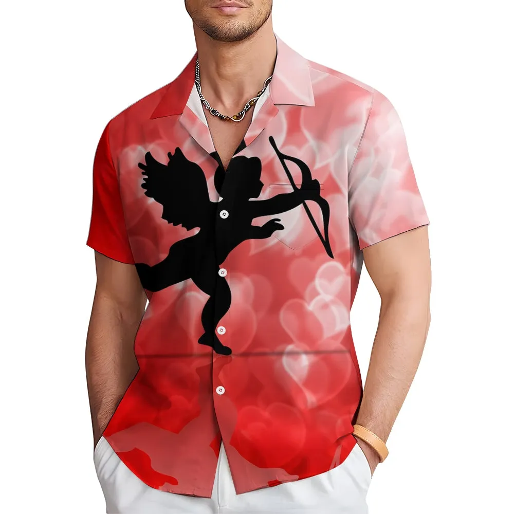 Valentine's Day Cupid Print Casual Short Sleeve Shirt 2411012899