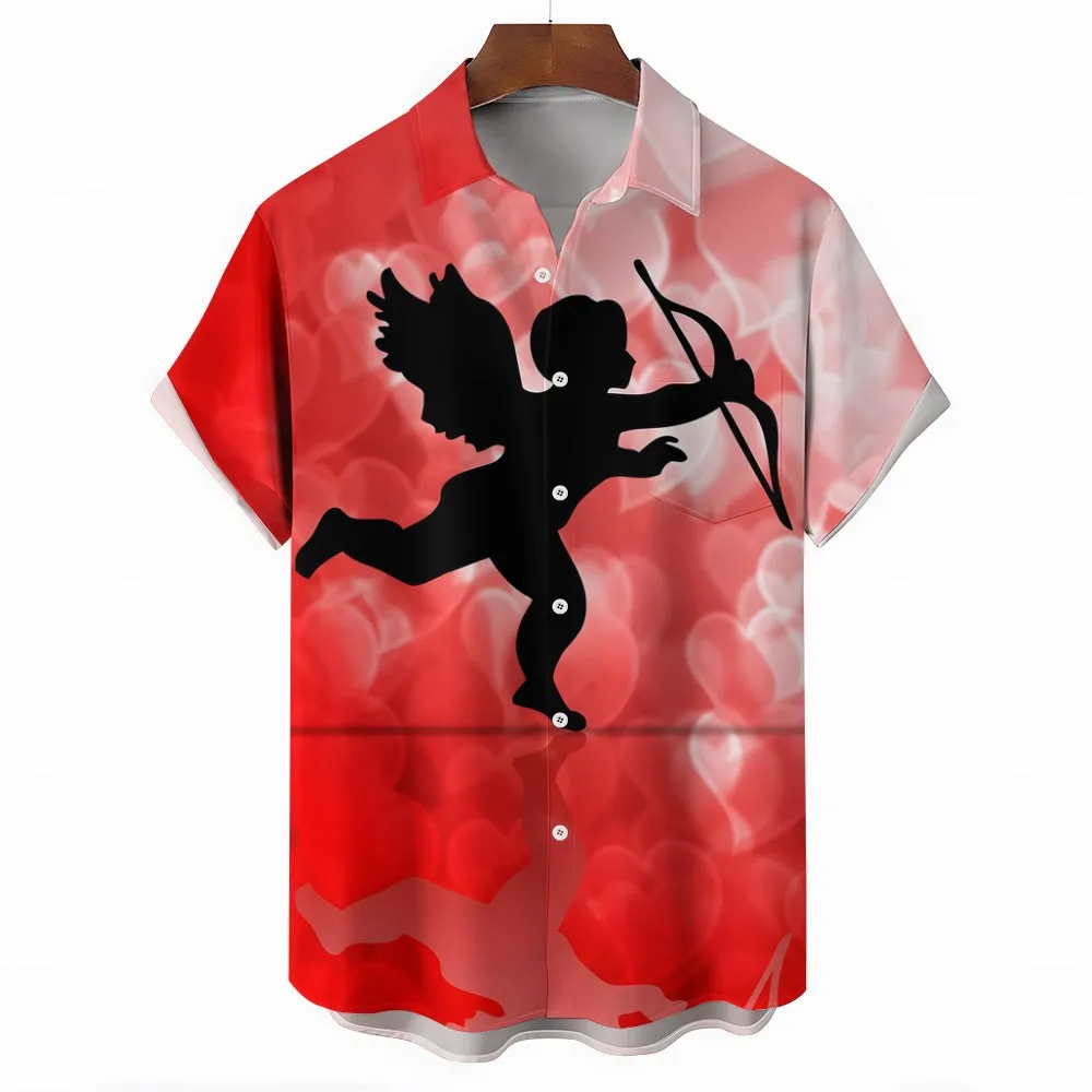 Valentine's Day Cupid Print Casual Short Sleeve Shirt 2411012899