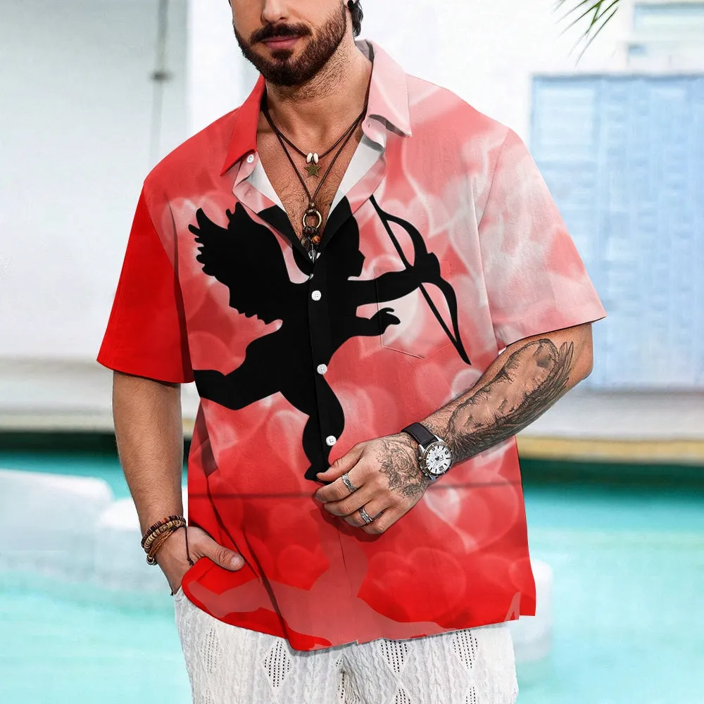 Valentine's Day Cupid Print Casual Short Sleeve Shirt 2411012899