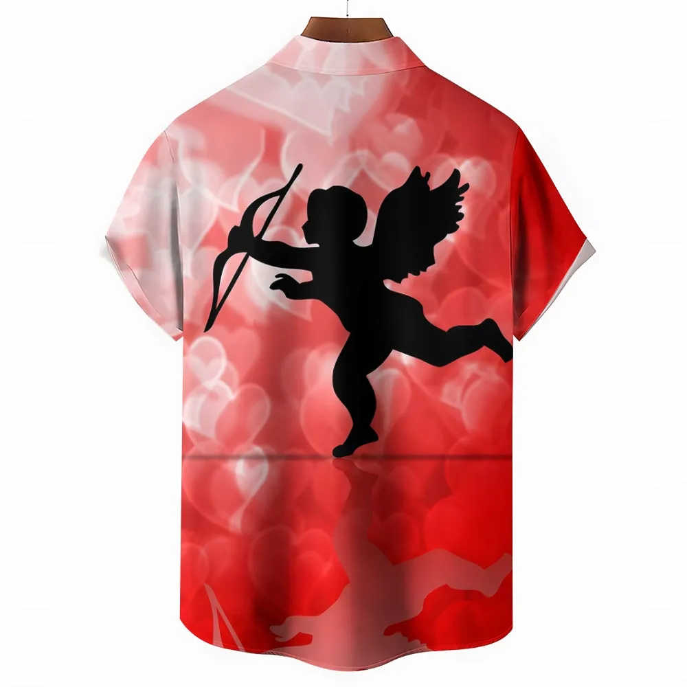 Valentine's Day Cupid Print Casual Short Sleeve Shirt 2411012899
