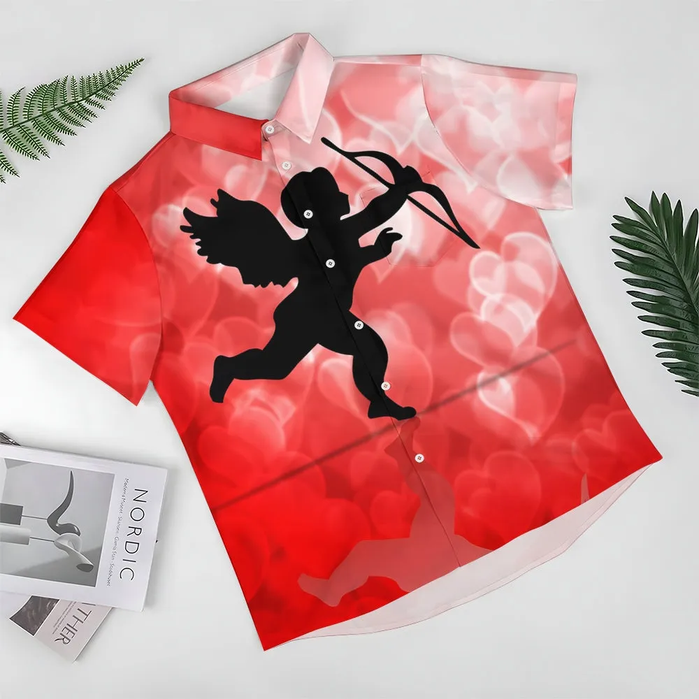 Valentine's Day Cupid Print Casual Short Sleeve Shirt 2411012899