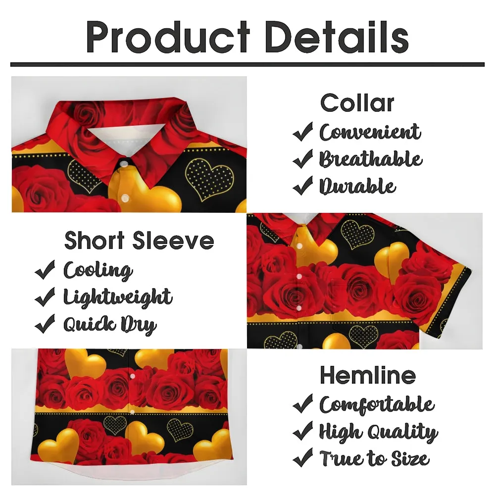Valentine's Day Love Rose Print Short Sleeve Shirt 2412006482
