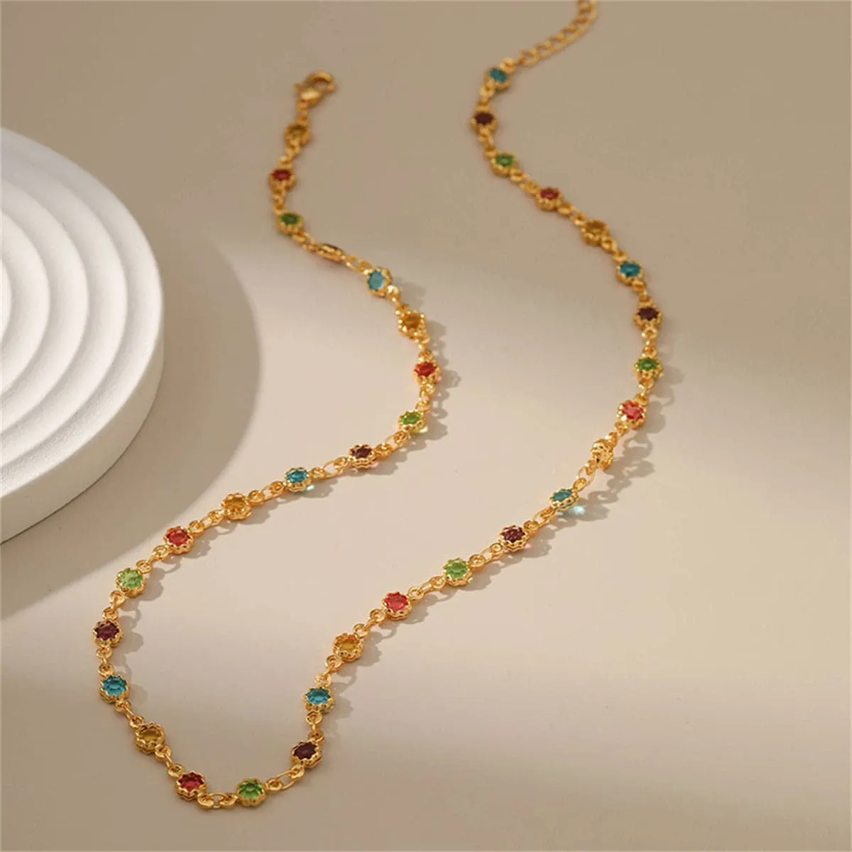 Vibrant Crystal & 18K Gold-Plated Floral Station Necklace