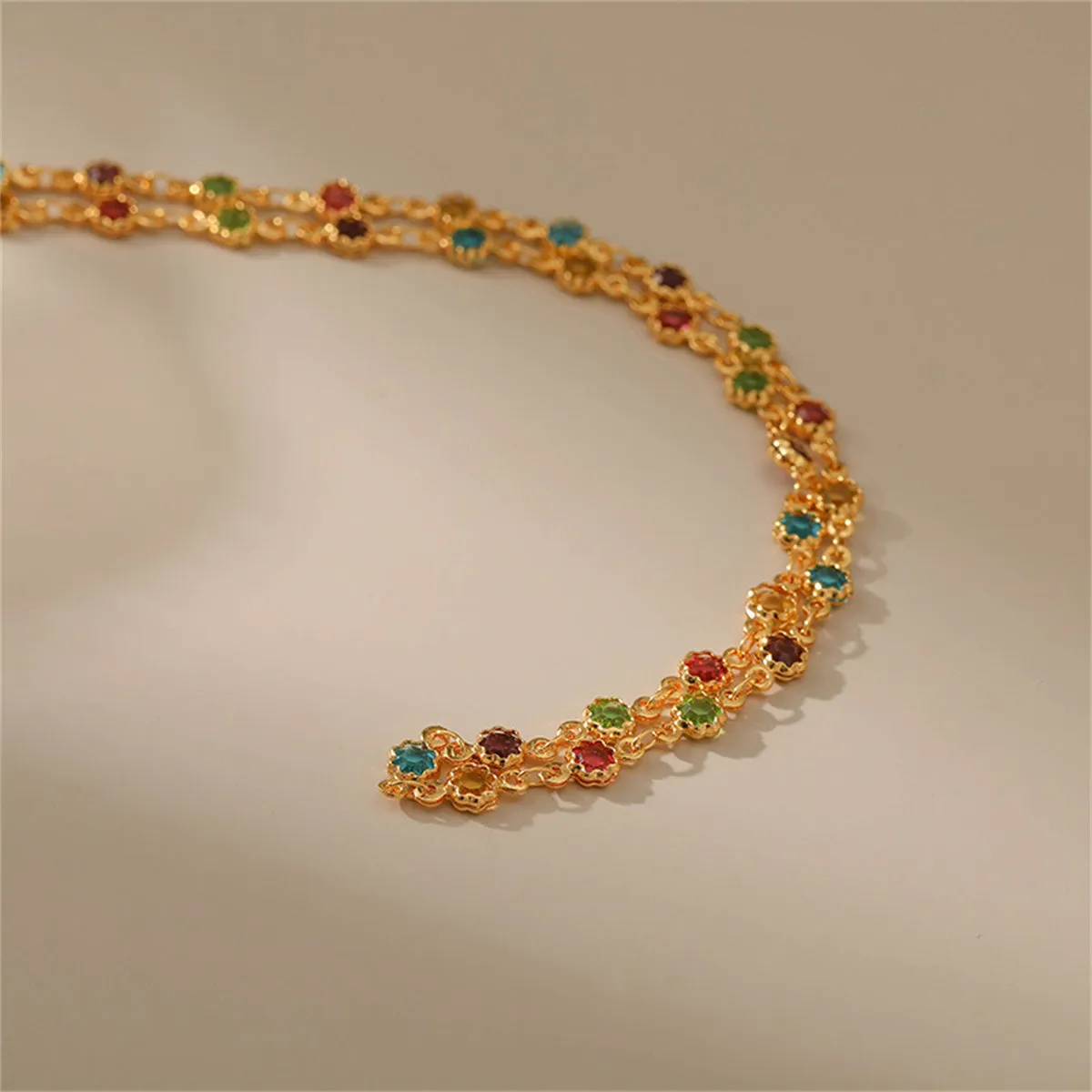Vibrant Crystal & 18K Gold-Plated Floral Station Necklace