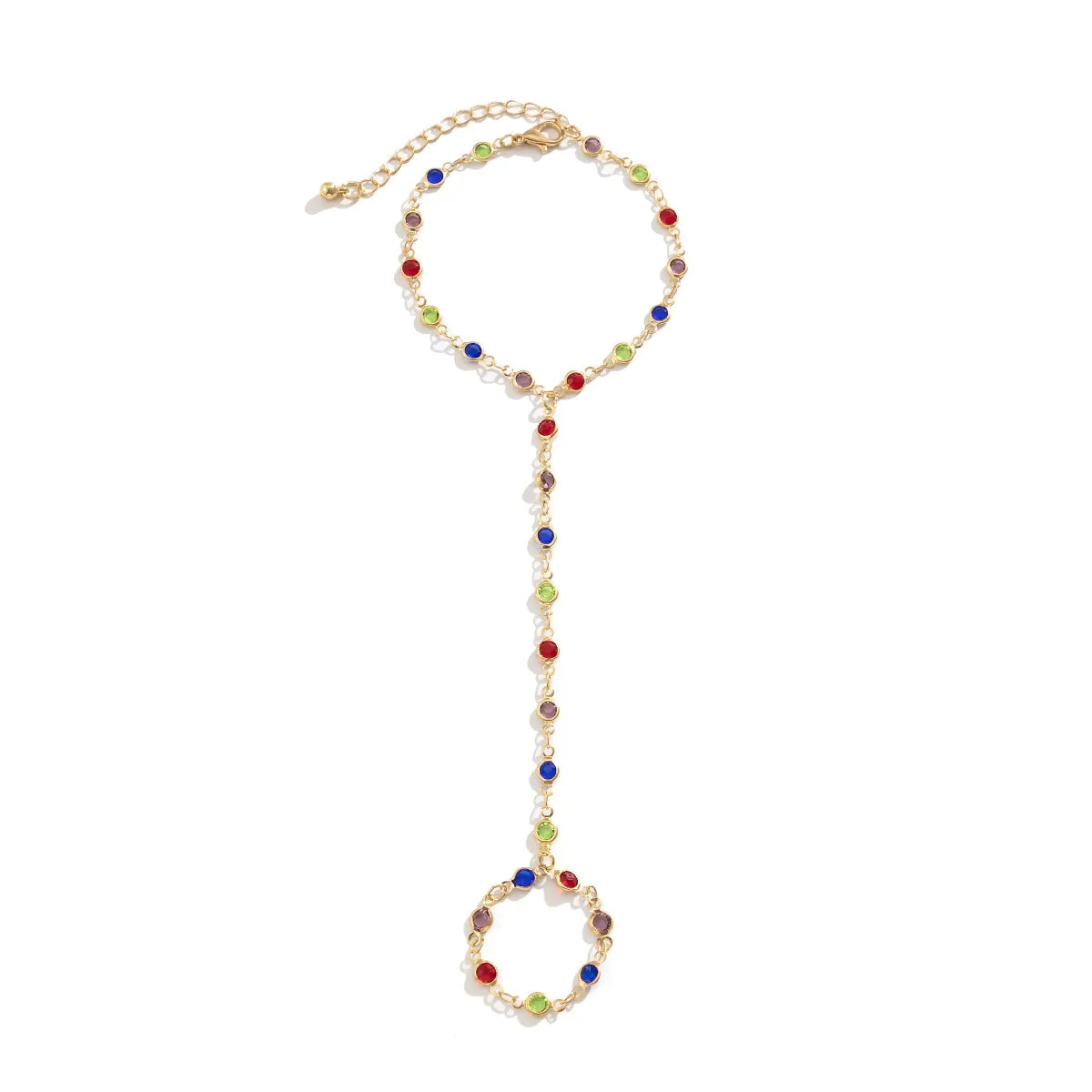 Vibrant Cubic Zirconia & 18K Gold-Plated Station Wrist-To-Ring Bracelet