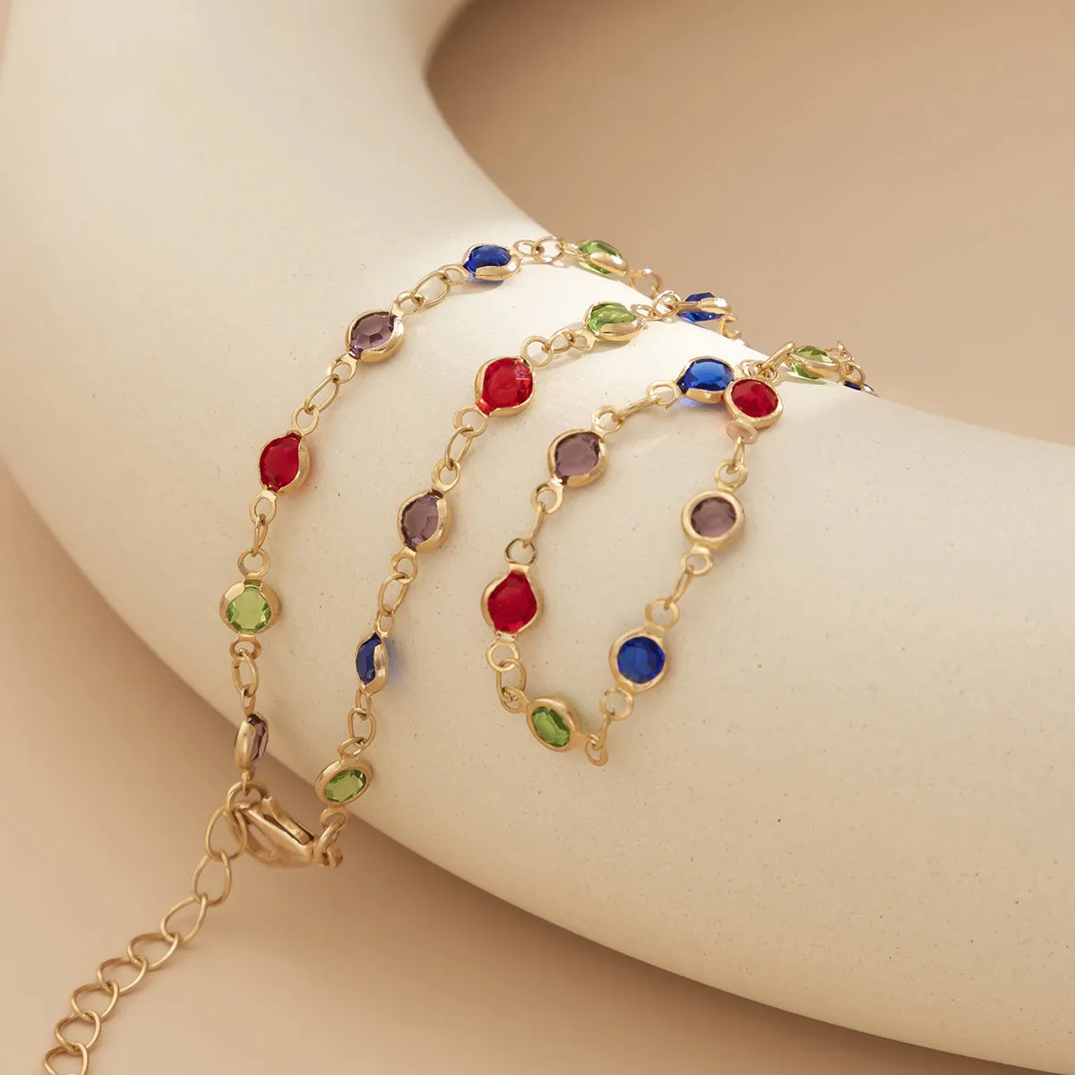Vibrant Cubic Zirconia & 18K Gold-Plated Station Wrist-To-Ring Bracelet