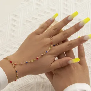 Vibrant Cubic Zirconia & 18K Gold-Plated Station Wrist-To-Ring Bracelet