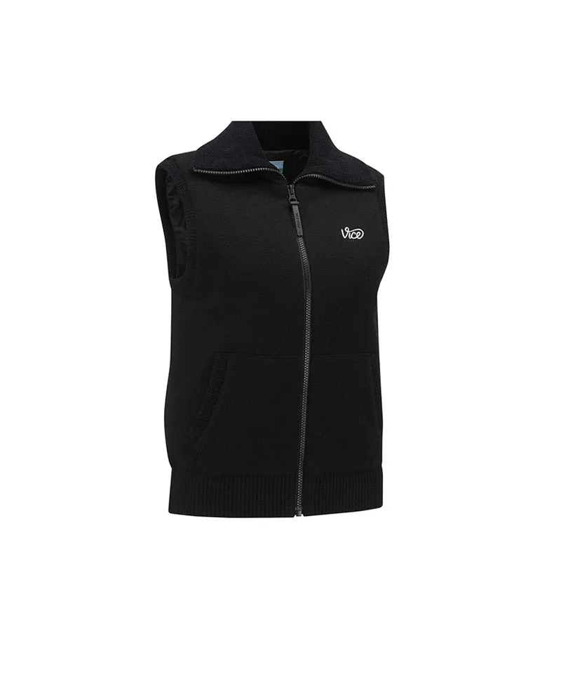 Vice Golf Atelier Women's Wide Collar Windproof Padded Knit Vest - Black