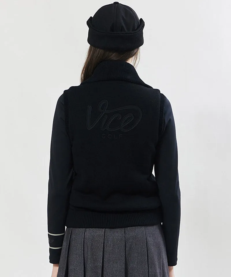 Vice Golf Atelier Women's Wide Collar Windproof Padded Knit Vest - Black