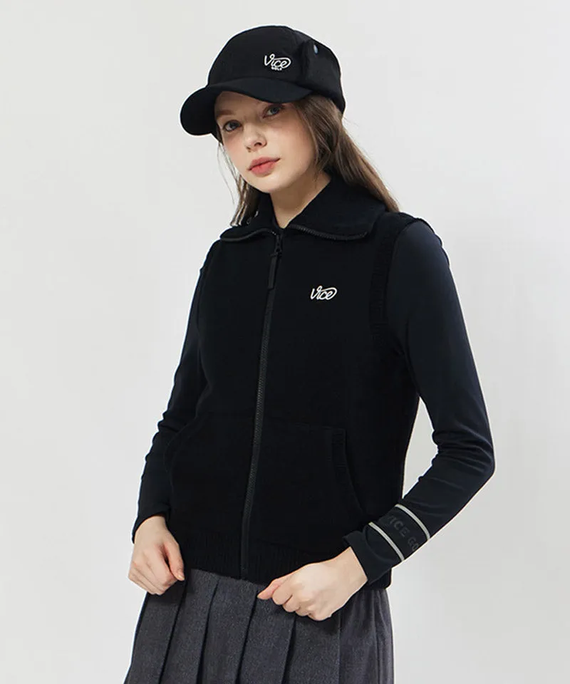 Vice Golf Atelier Women's Wide Collar Windproof Padded Knit Vest - Black