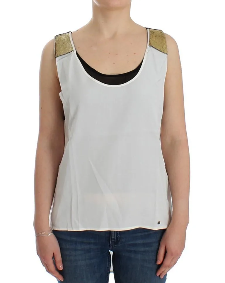 White sleeveless top
