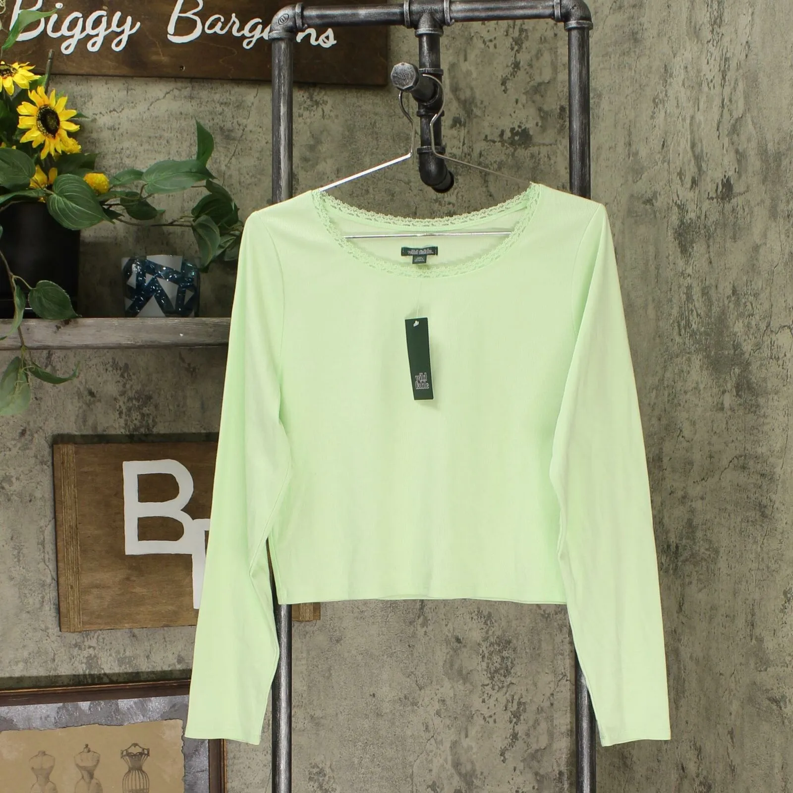 Wild Fable Women's Long Sleeve Crewneck Lace Trim T-Shirt