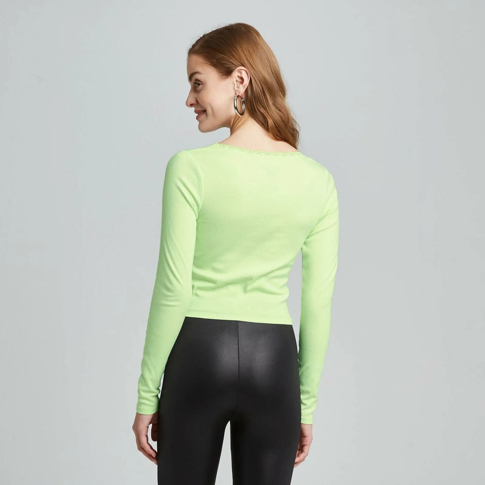 Wild Fable Women's Long Sleeve Crewneck Lace Trim T-Shirt