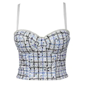 Women Bustier Crop Tops Floral Push Up Corset Bra Tank Top