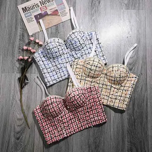 Women Bustier Crop Tops Floral Push Up Corset Bra Tank Top