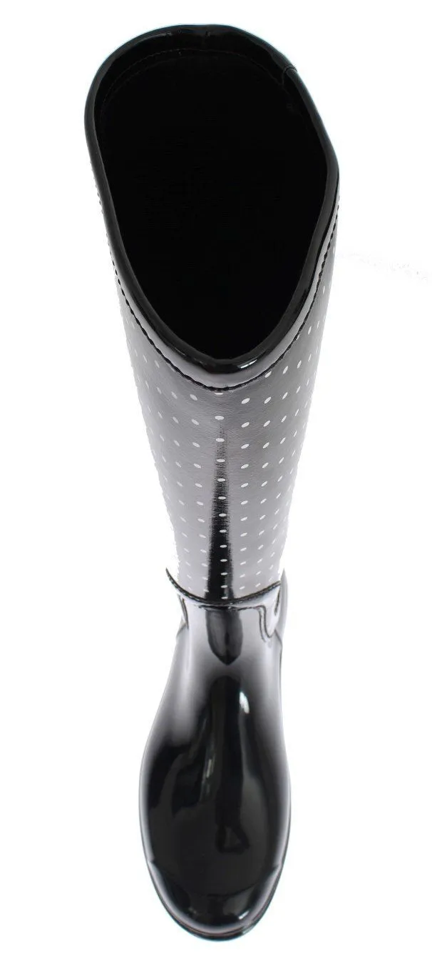 Women's Black Polka Dot Rubber Rain Boots