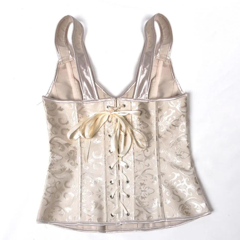 Women's Corset Bustier Gothic Jacquard Shoulder Straps Tank Overbust
