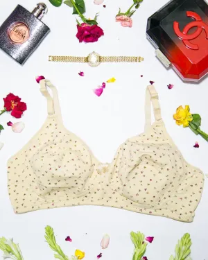 Women's Cotton Printed Off White Bra - Non Padded Bra - 700