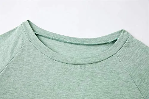 Womens Crewneck Short Sleeve Shirts Raglan Striped Color Block Baseball Tee Tunic Tops Green