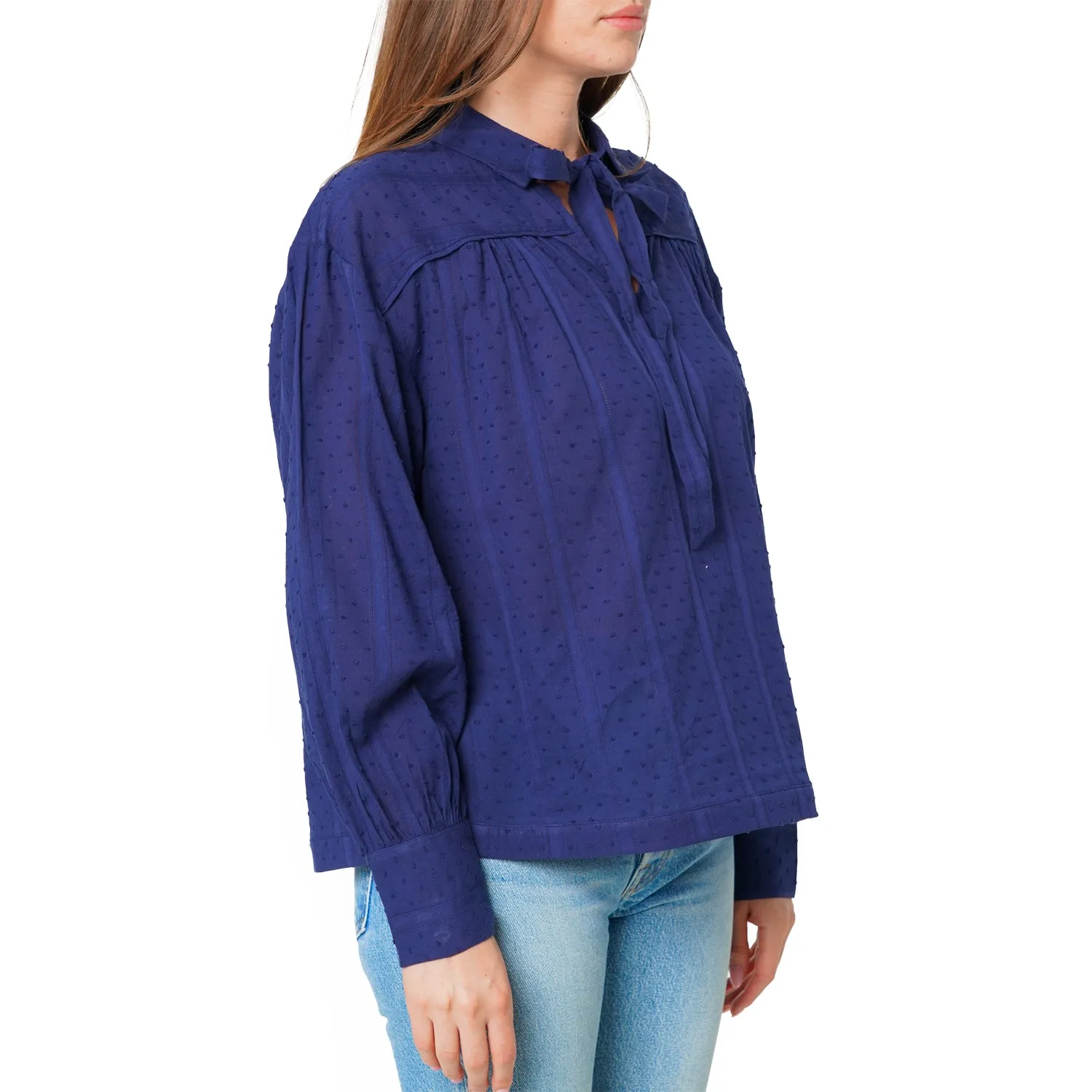 Women's Dotted Tie Neck Blouse in Midnight Stripe
