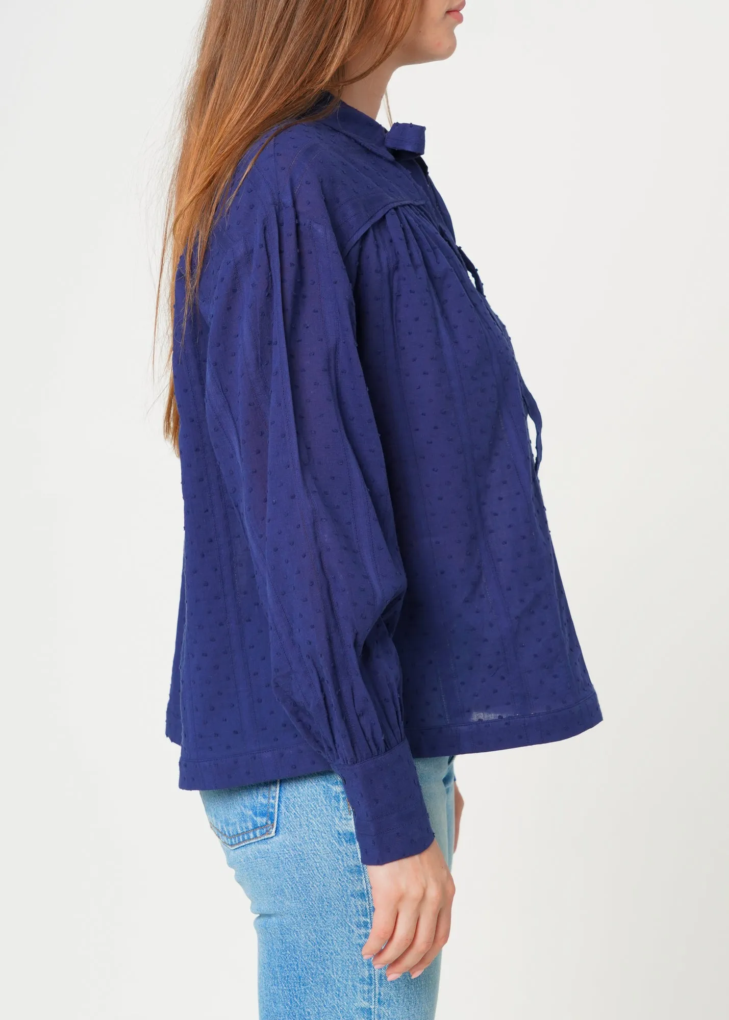 Women's Dotted Tie Neck Blouse in Midnight Stripe