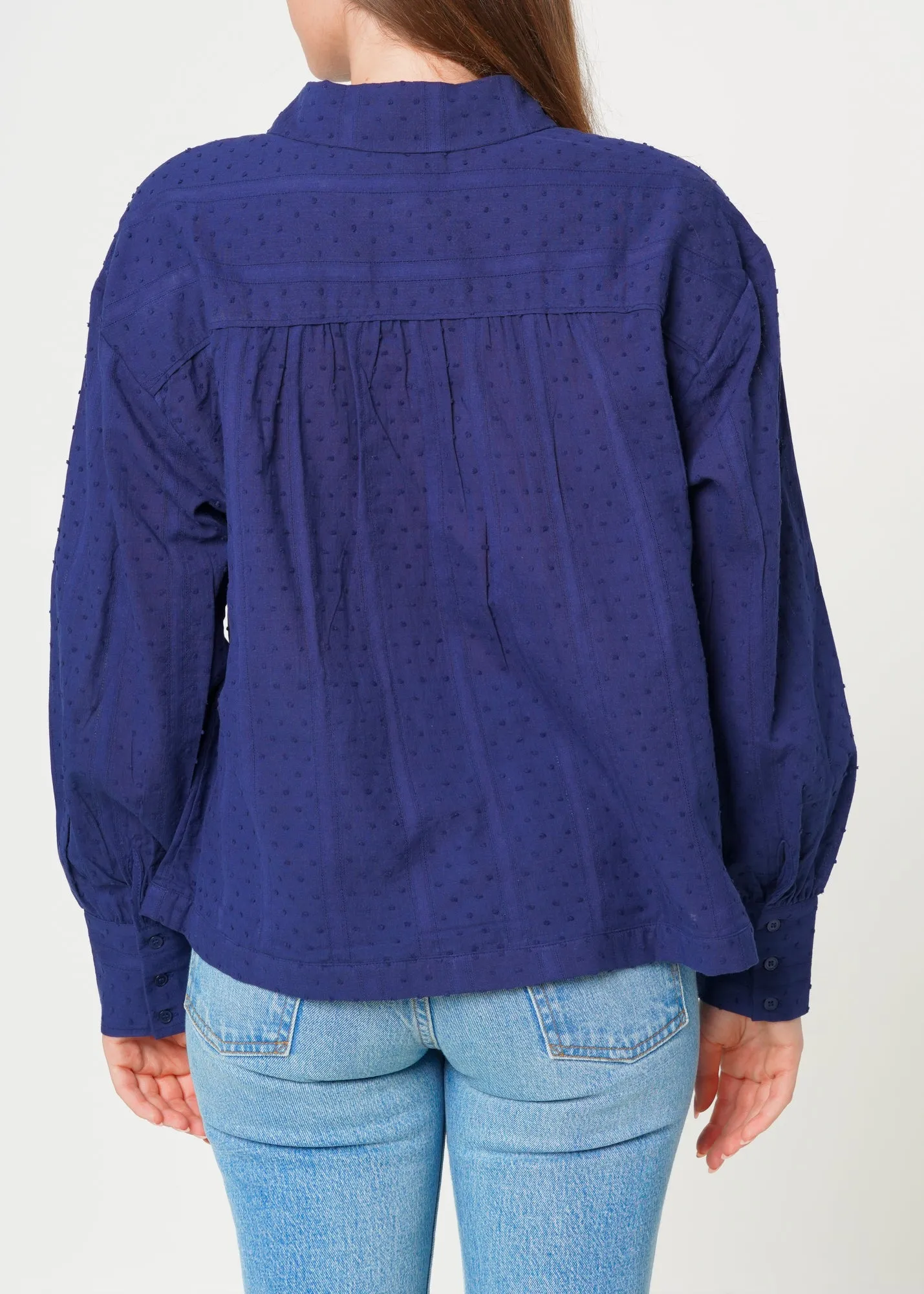Women's Dotted Tie Neck Blouse in Midnight Stripe
