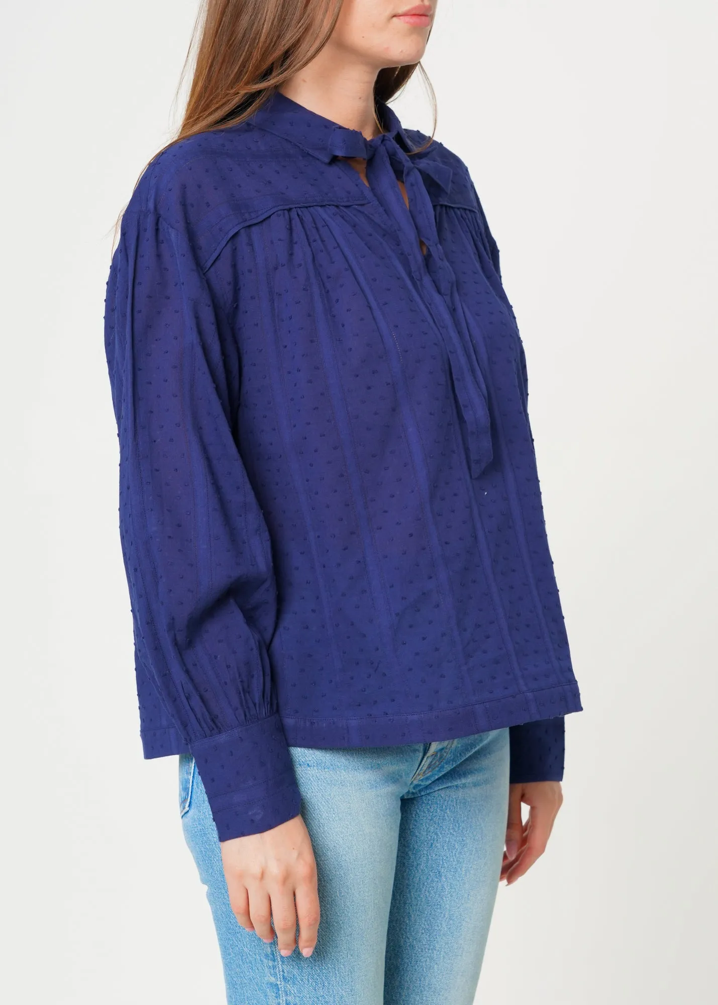 Women's Dotted Tie Neck Blouse in Midnight Stripe