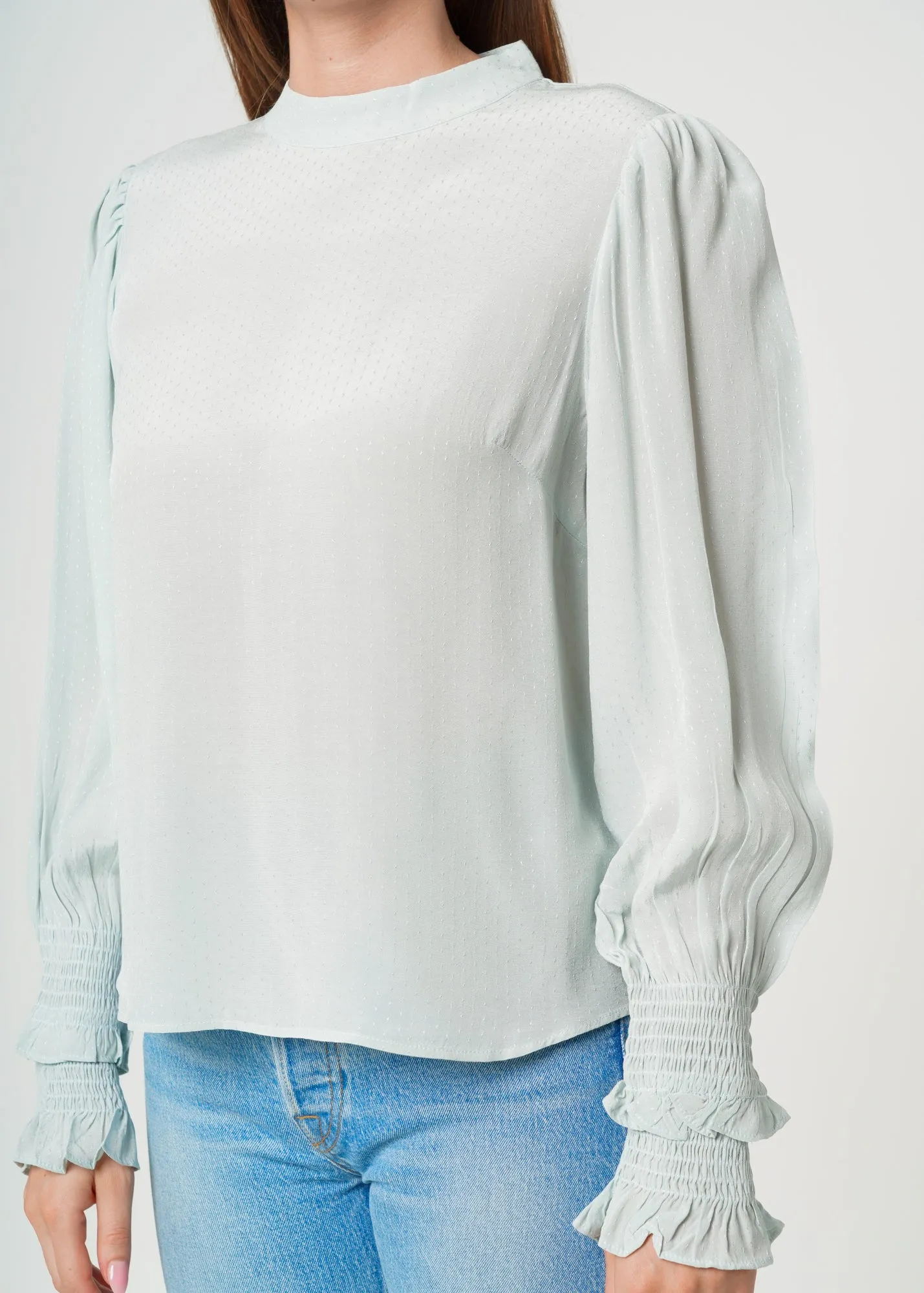 Women's Dotted Tie Neck Blouse in Sage