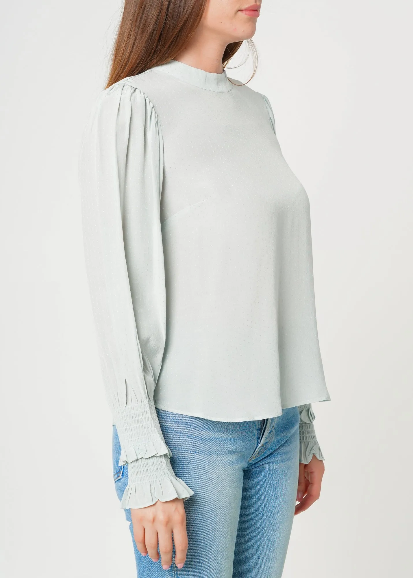 Women's Dotted Tie Neck Blouse in Sage