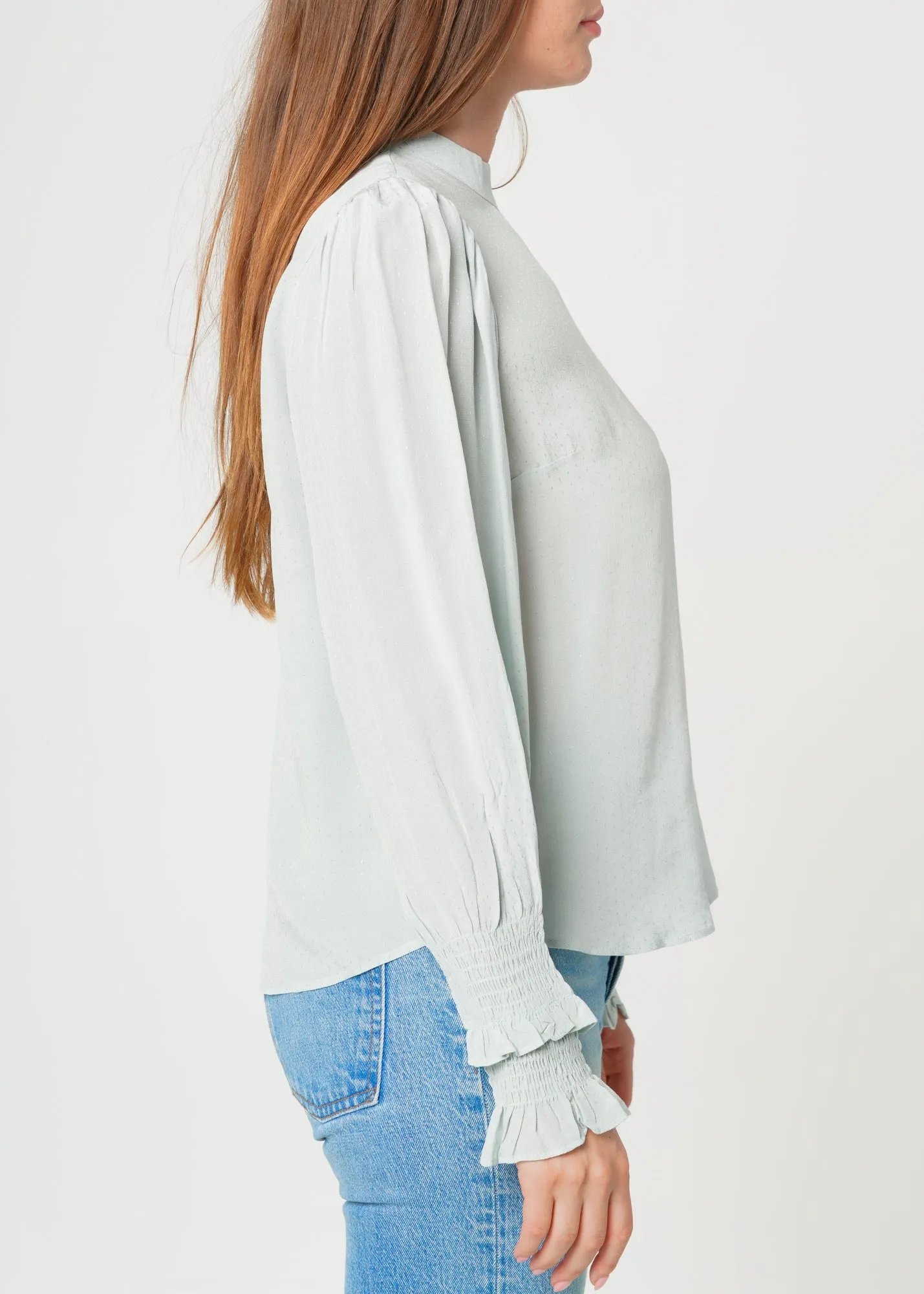 Women's Dotted Tie Neck Blouse in Sage