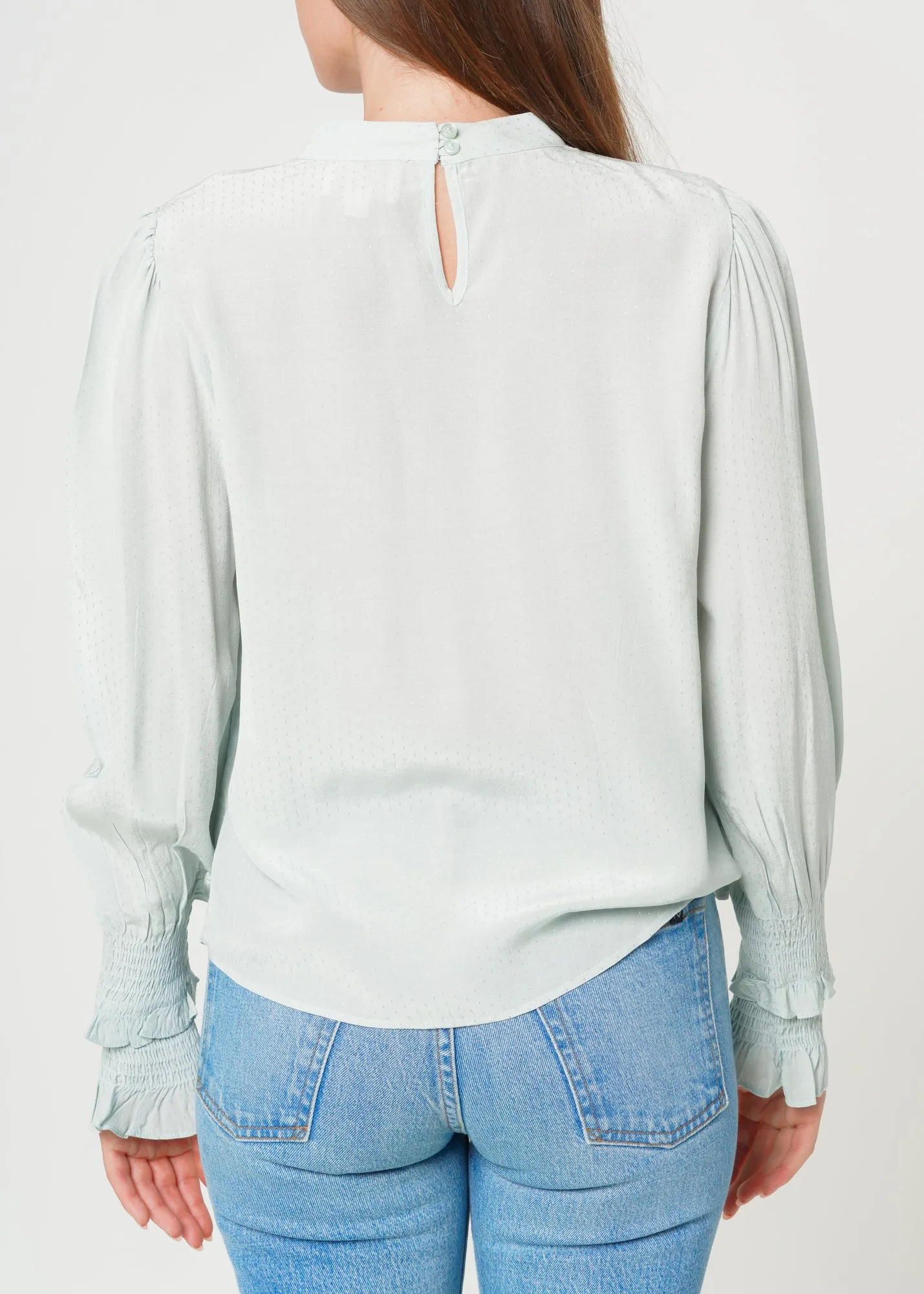 Women's Dotted Tie Neck Blouse in Sage