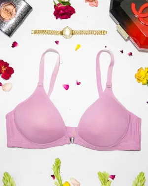 Women's Front Open Lavender Bra - Push Up Bra, Single Padded Bra