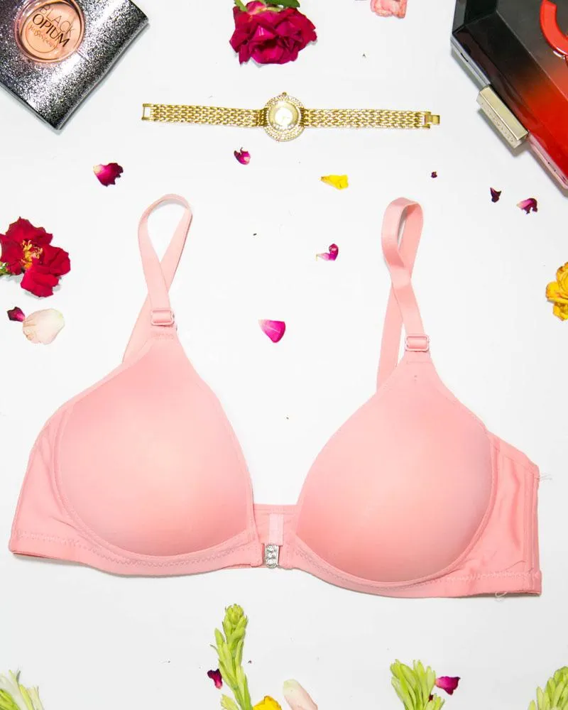 Women's Front Open Peach Bra - Push Up Bra, Single Padded Bra