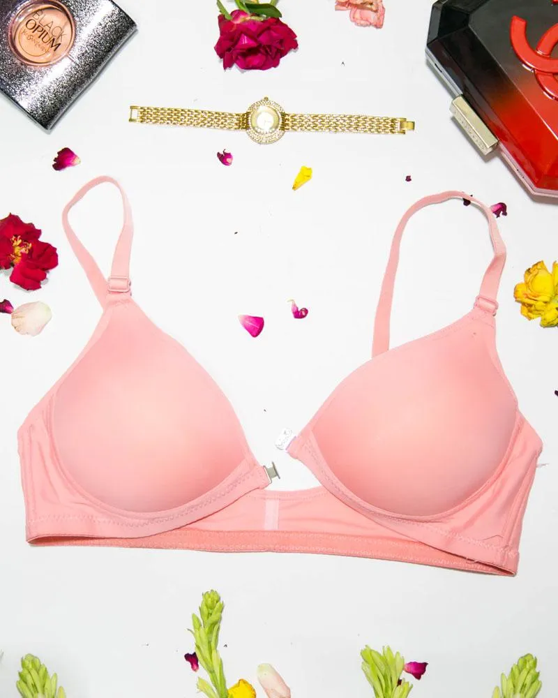 Women's Front Open Peach Bra - Push Up Bra, Single Padded Bra
