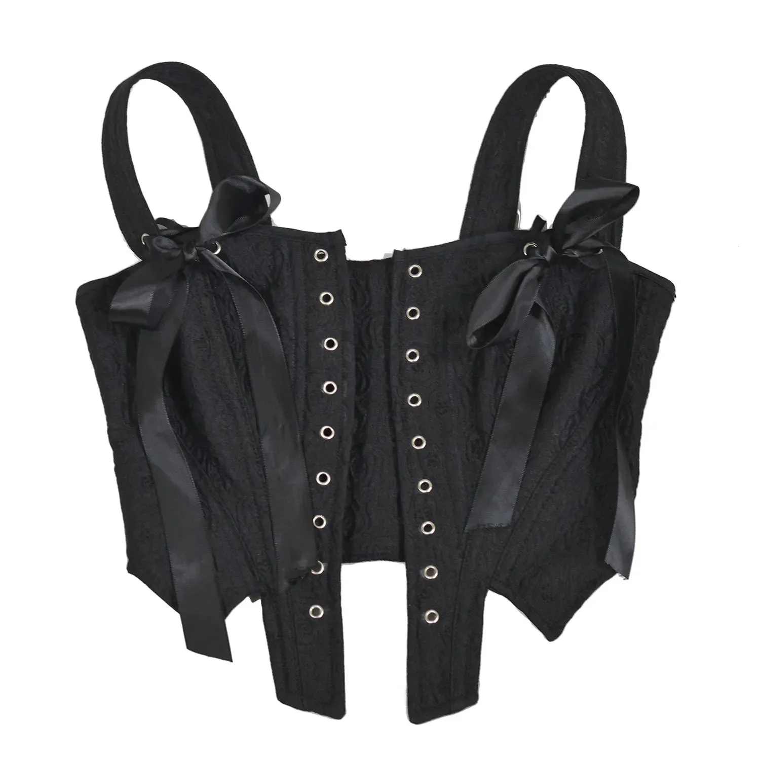 Women's Gothic Corset Vest Women Strappy Jacquard Crop Top Summer Slim Fit Camisole Bustier