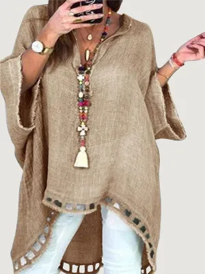 Women's Irregular Long-sleeved Solid Color Blouses Loose Top