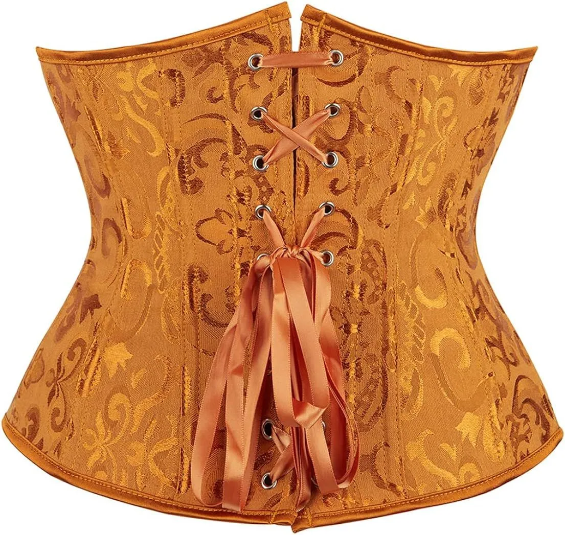 Women's Lace Up Boned Jacquard Brocade Underbust Waist Trainer Corset