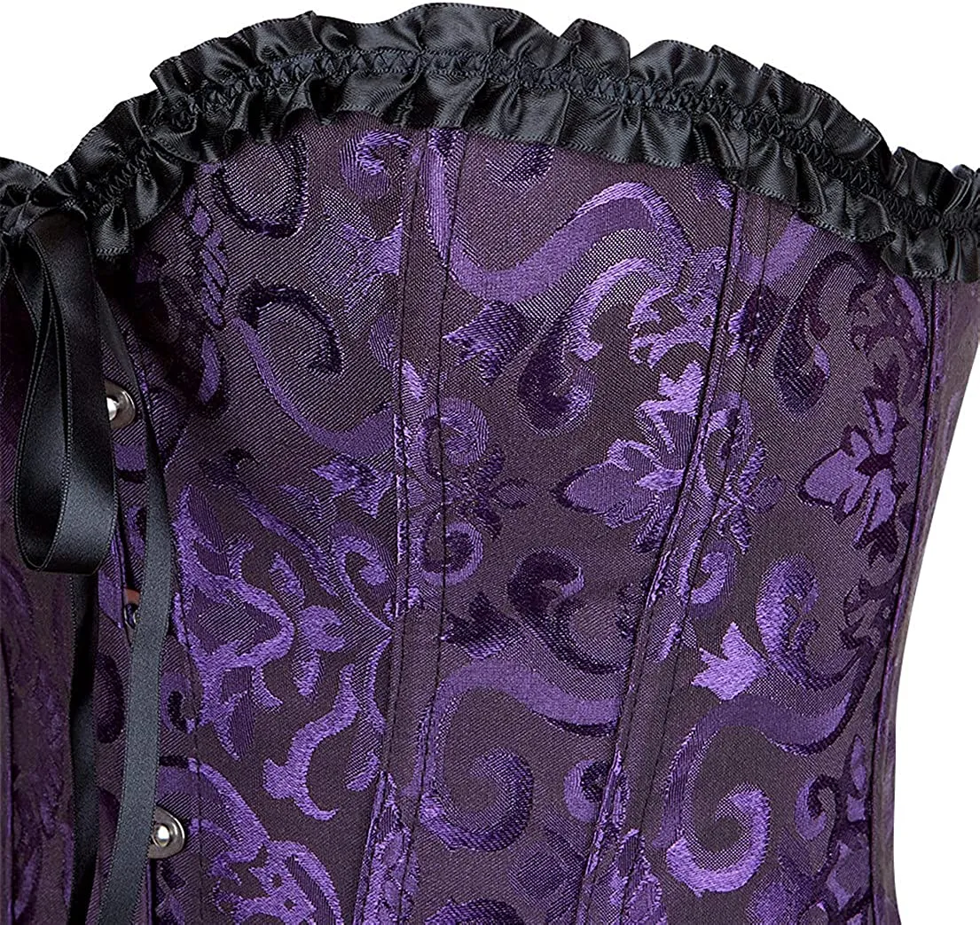 Women's Lace Up Boned Overbust Corset Bustier Bodyshaper Top