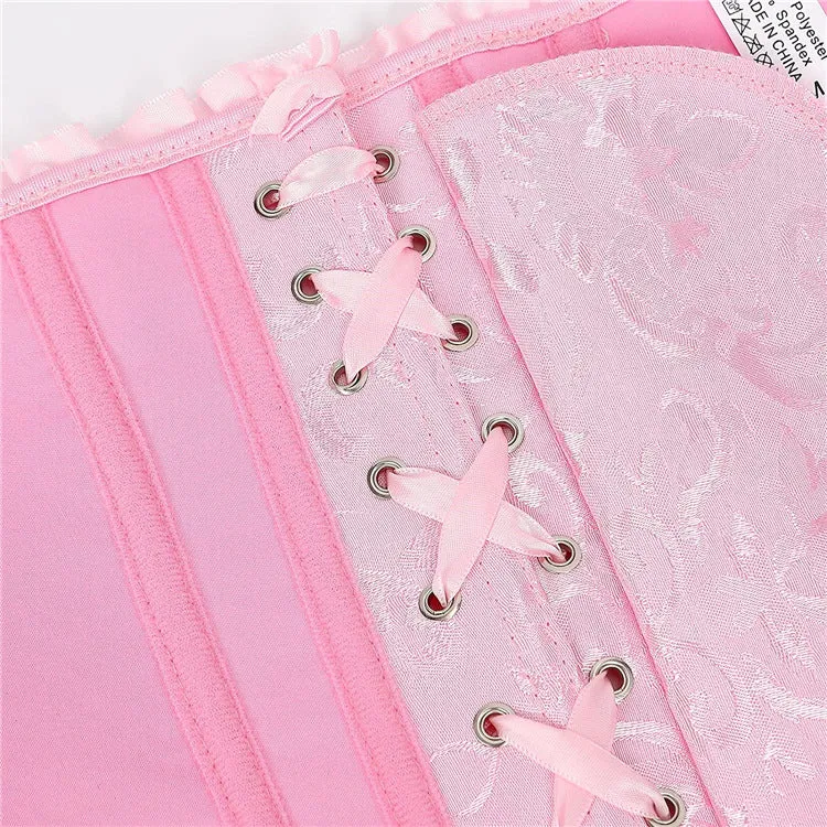 Women's Lace Up Boned Overbust Corset Bustier Bodyshaper Top