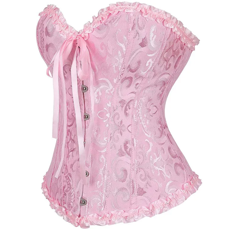 Women's Lace Up Boned Overbust Corset Bustier Bodyshaper Top