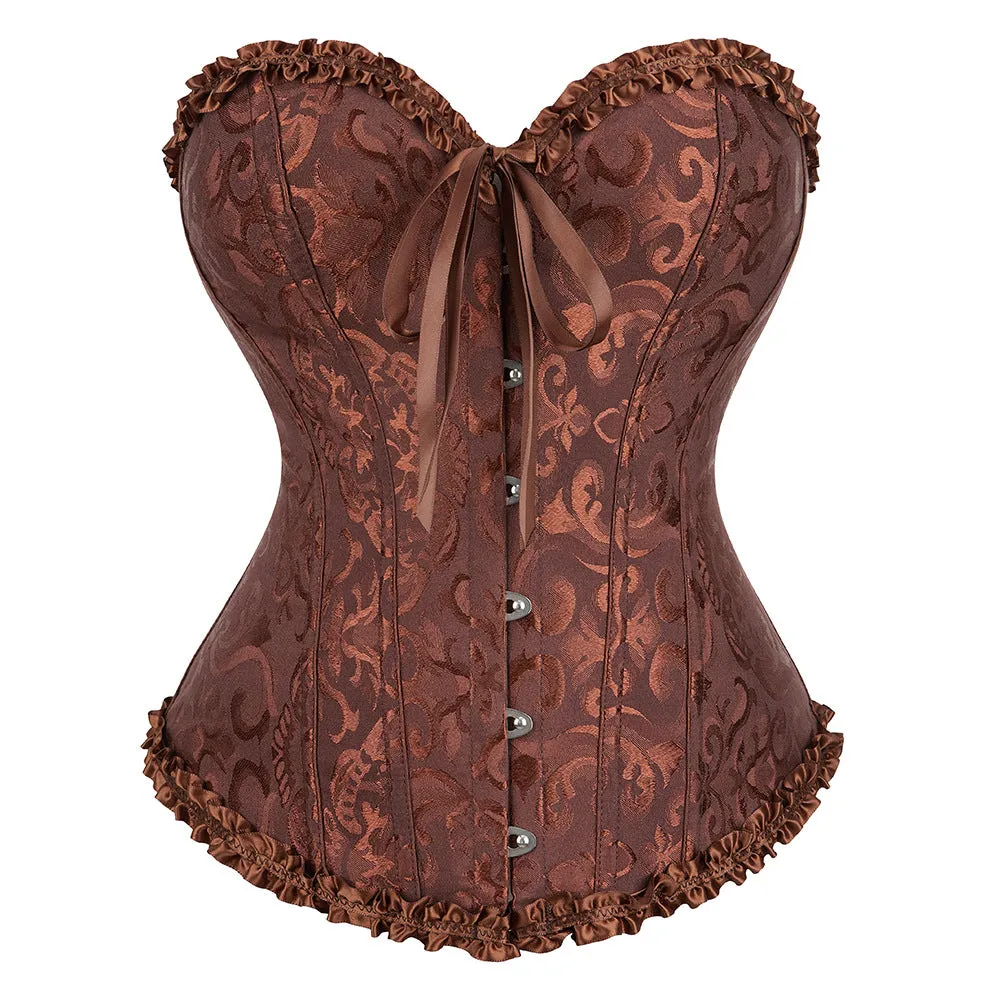Women's Lace Up Boned Overbust Corset Bustier Bodyshaper Top