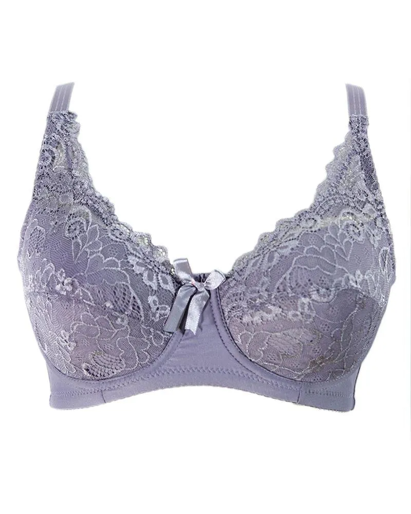 Women's Lavender Embroidered With Net Flourish Bra - Soft Padded Bra Underwired - FL37651