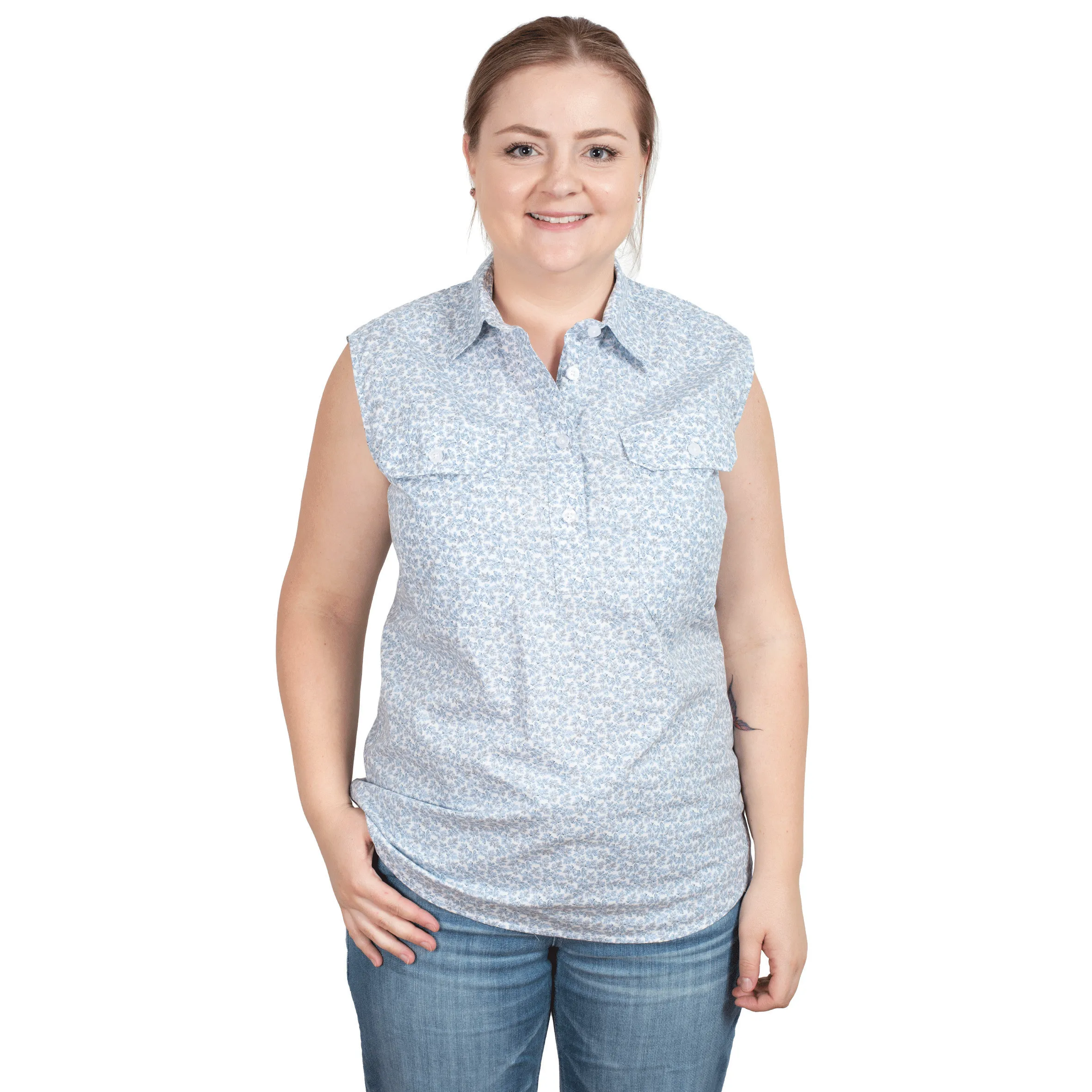 Women's Lilly Half Button Sleeveless Print Workshirt