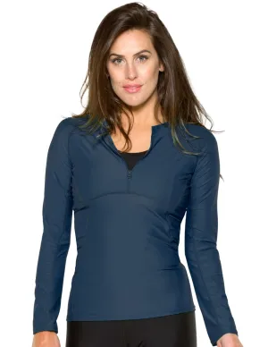 Women's Long Sleeve Quarter Zip Rash Guard (Regular & Plus Size) - Navy