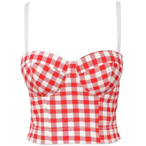 Women's Night Out Spaghetti Straps Bra Party Checkered Tank Top