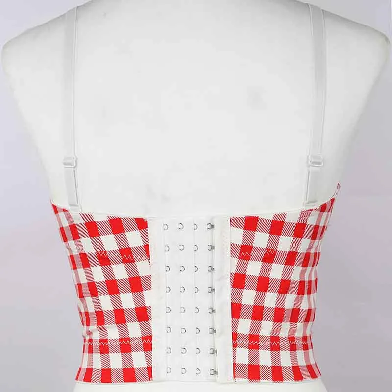 Women's Night Out Spaghetti Straps Bra Party Checkered Tank Top