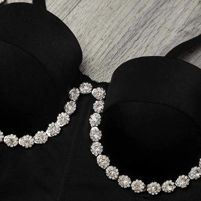Women's Pearls Beaded Bustier Crop Top Push Up Corset Top Cropped Bra